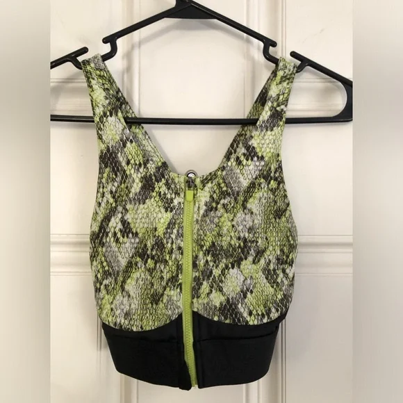 Fabletics Sports Bra Womens Size Ella Green Black High Support Front Zip - Picture 3 of 3